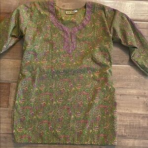 Green and Purple Embroidered Tunic